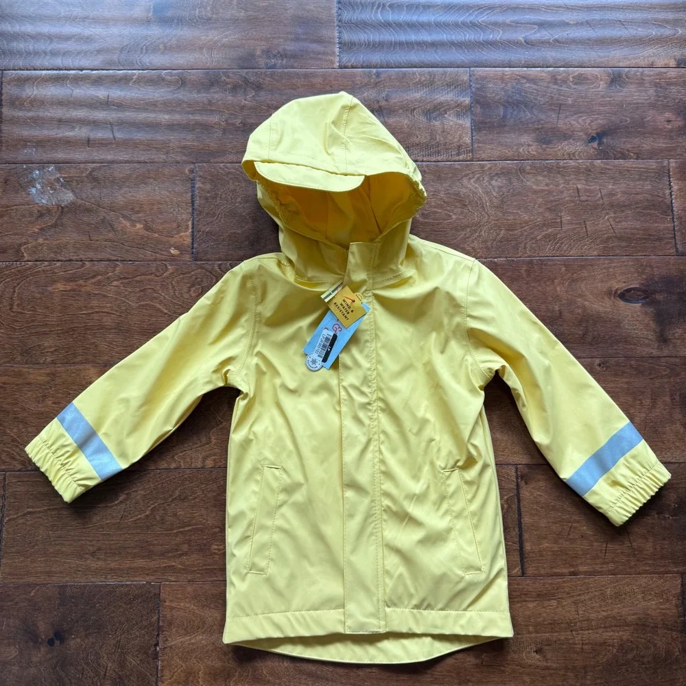 Cat & Jack Toddler Boys Yellow Hooded Raincoat Wind Water Resistant Size 3T NWT